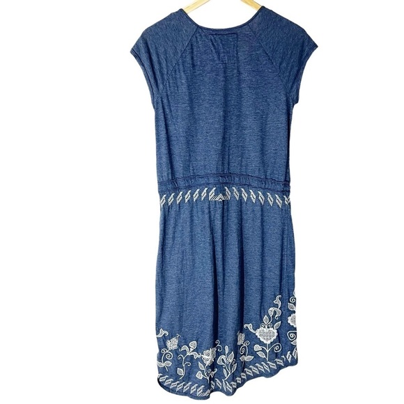 Johnny Was Blue Embroidered Drawstring Waist Asymmetrical Dress Bohemian Boho - Picture 2 of 6